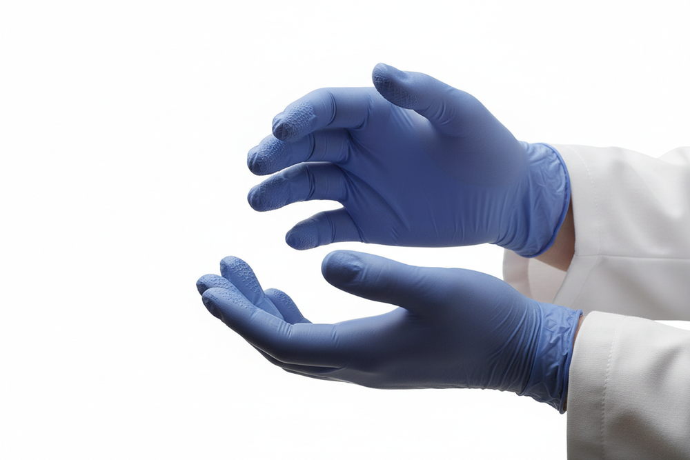 Ice Blue Nitrile Gloves In Use
