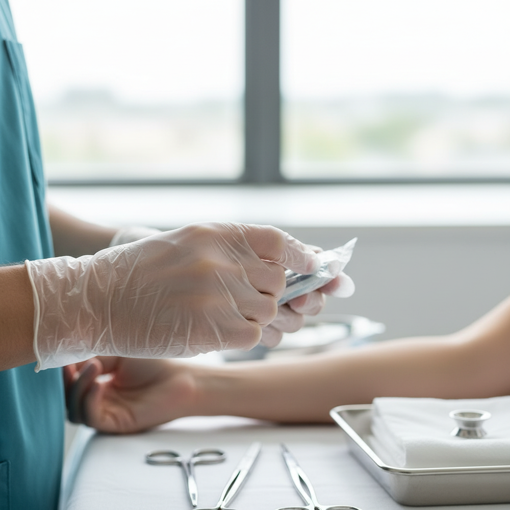Healthcare professional using gloves