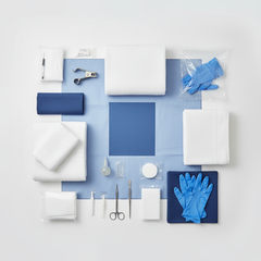 Top-down view of obstetric pack components