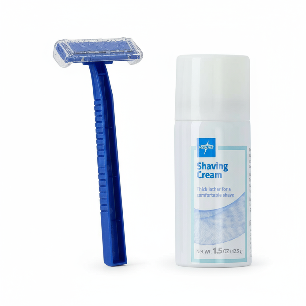 Close-up detail of shave prep kit