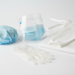 PPE close-up detail - gloves, mask, gown