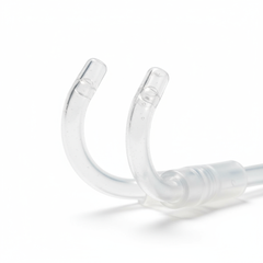 Close-up view of curved nasal prongs