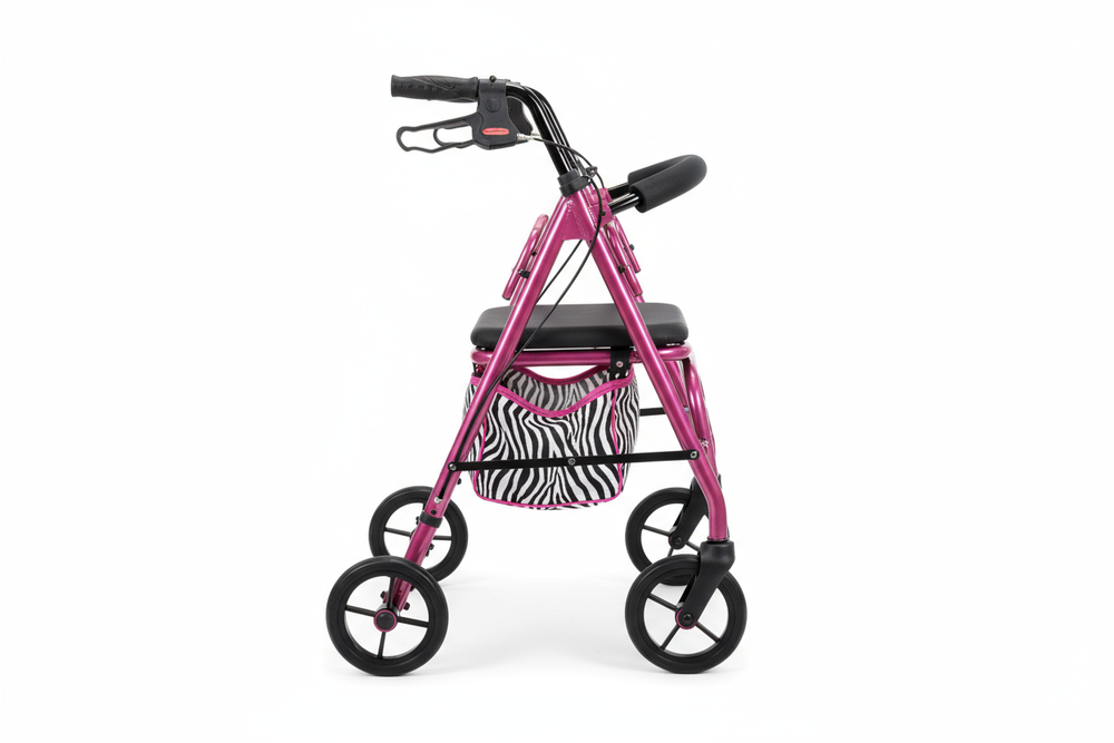 Side profile of Medline Pink Zebra Rollator