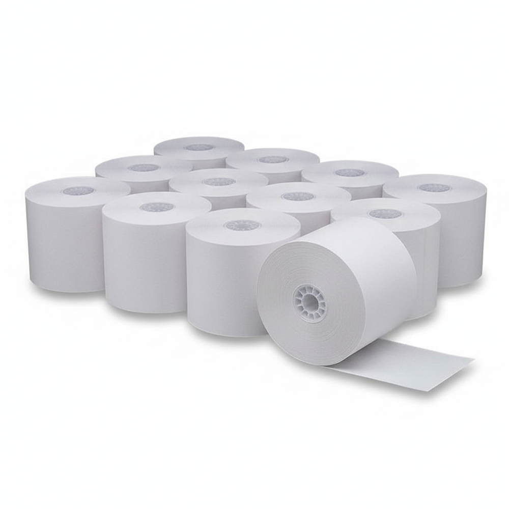 Thermal paper rolls in row arrangement