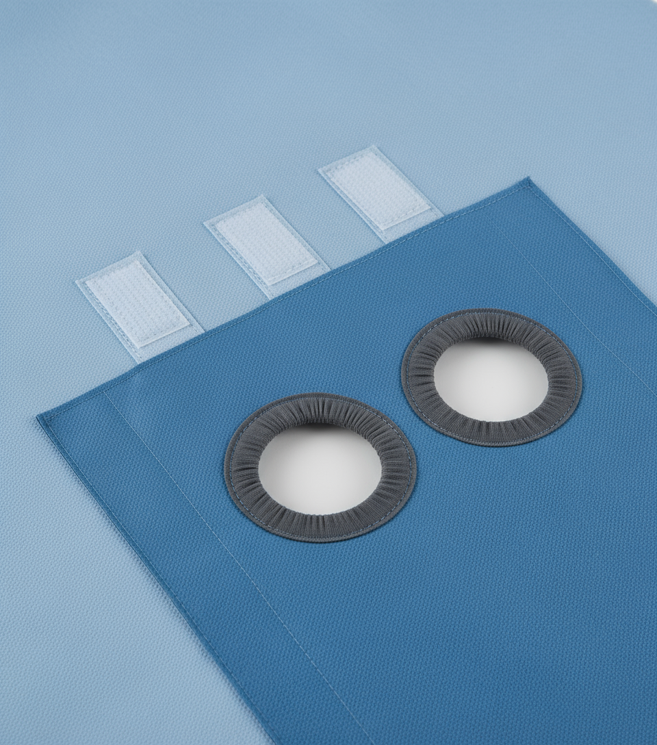 Close-up of fenestrations and line holders