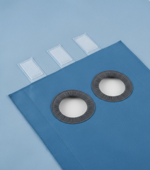 Close-up of fenestrations and line holders