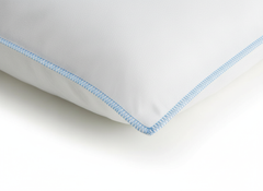 Close-up detail of blue hem stitching