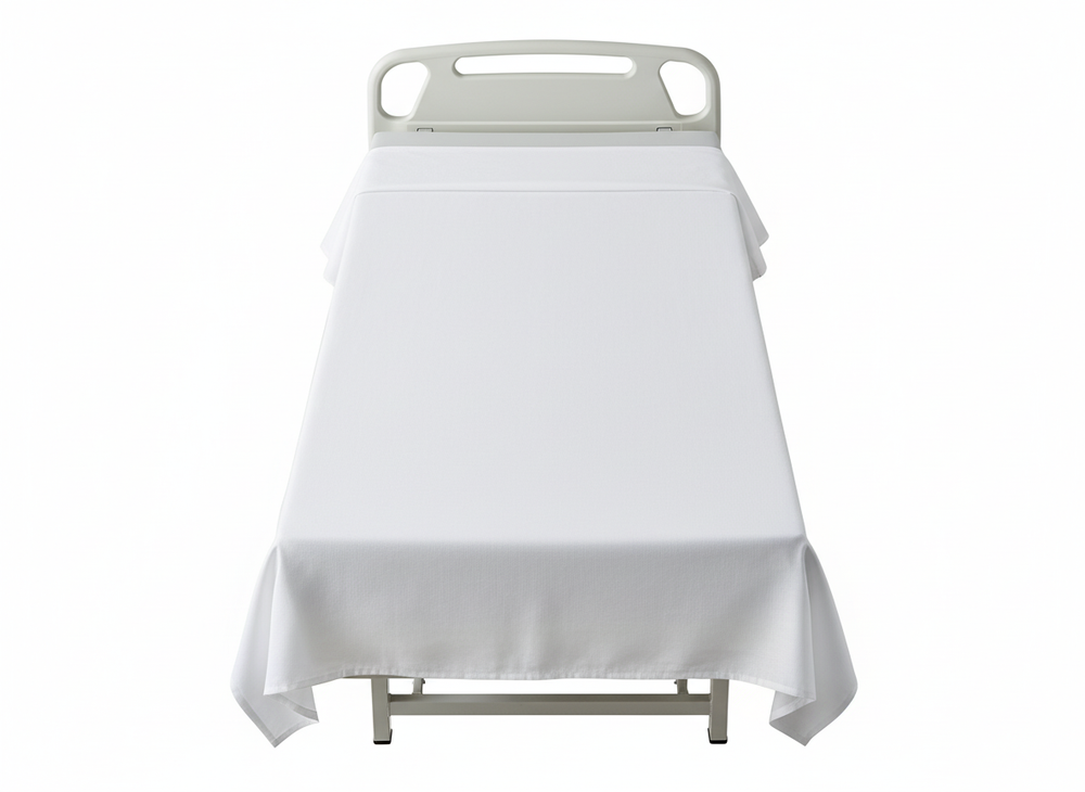 Hospital bed with folded sheet - top view