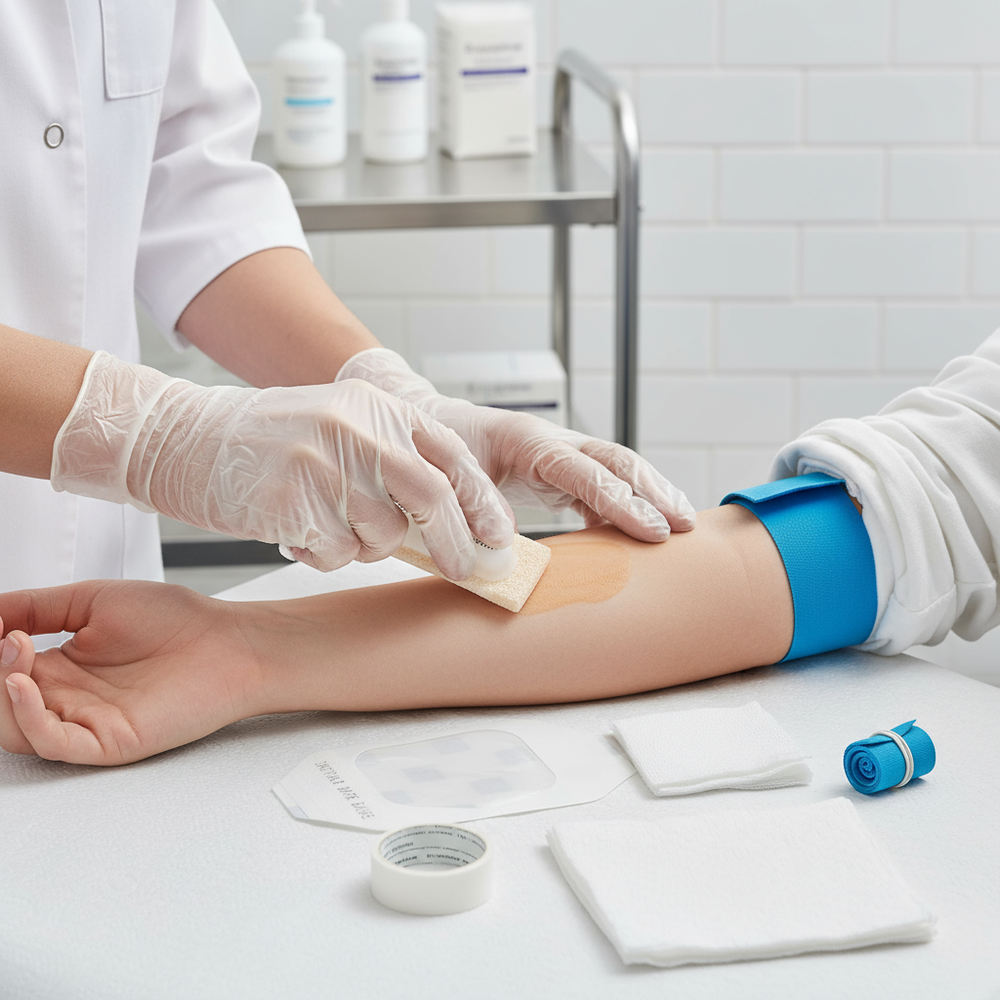 Medical professional demonstrating kit usage