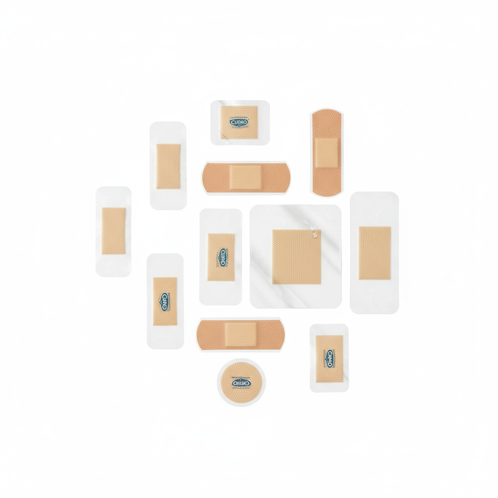 Assorted bandage sizes flat lay