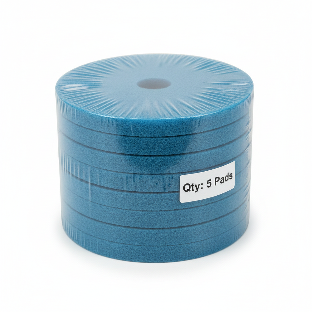 Stack of 5 blue buffing pads - case pack
