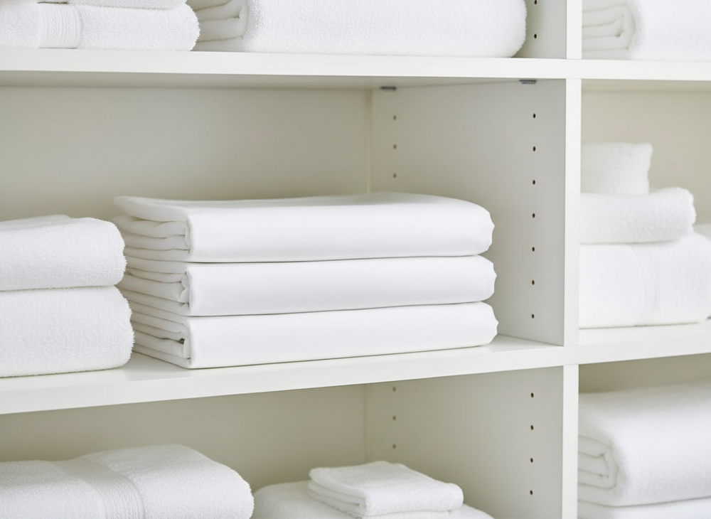 Stacked sheets in linen storage
