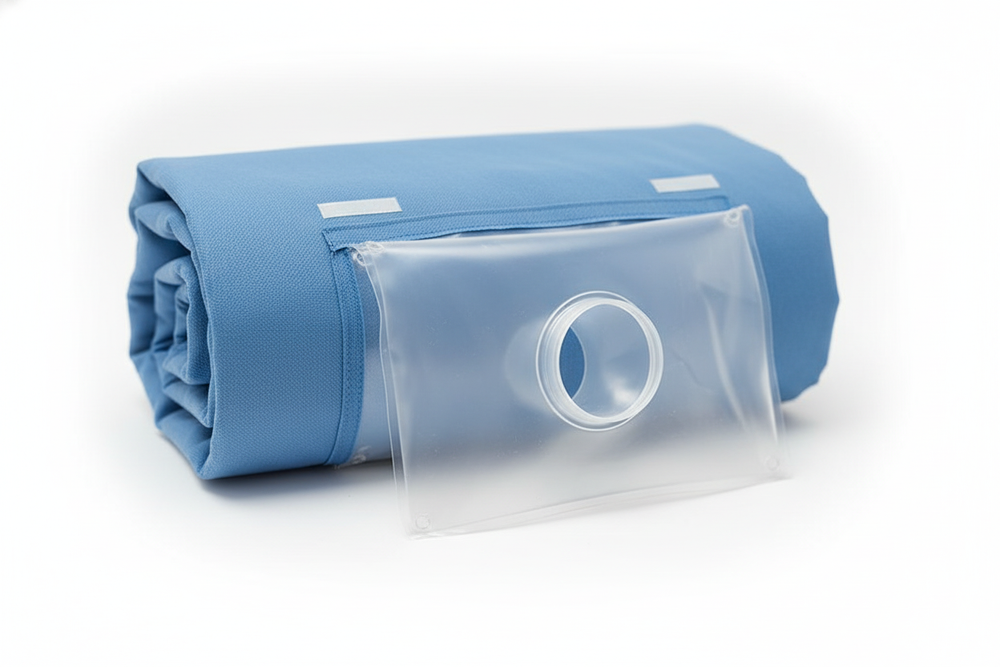 Integrated fluid collection pouch side view