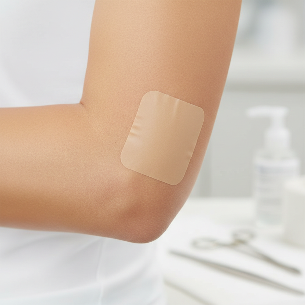 Dressing applied to elbow joint