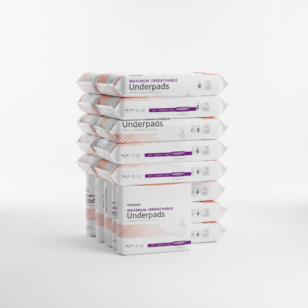 Multiple underpads stacked showing quantity