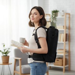 Patient wearing backpack