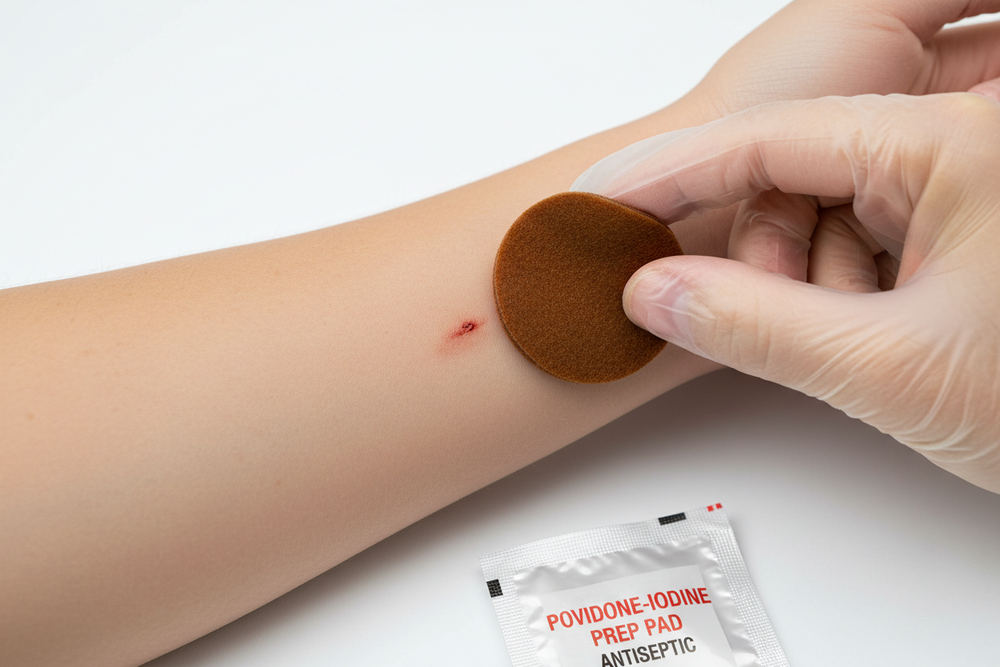 Prep pad application on skin