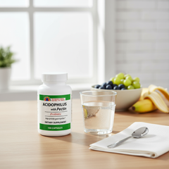 Probiotic bottle in daily wellness routine