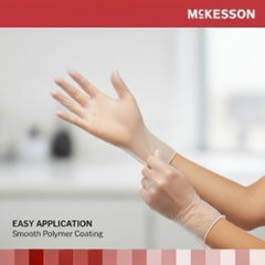 Process of putting on vinyl exam glove