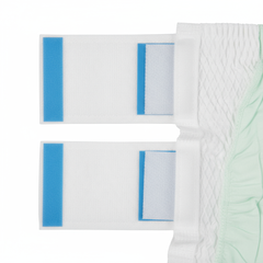 Refastenable tabs and stretch panels