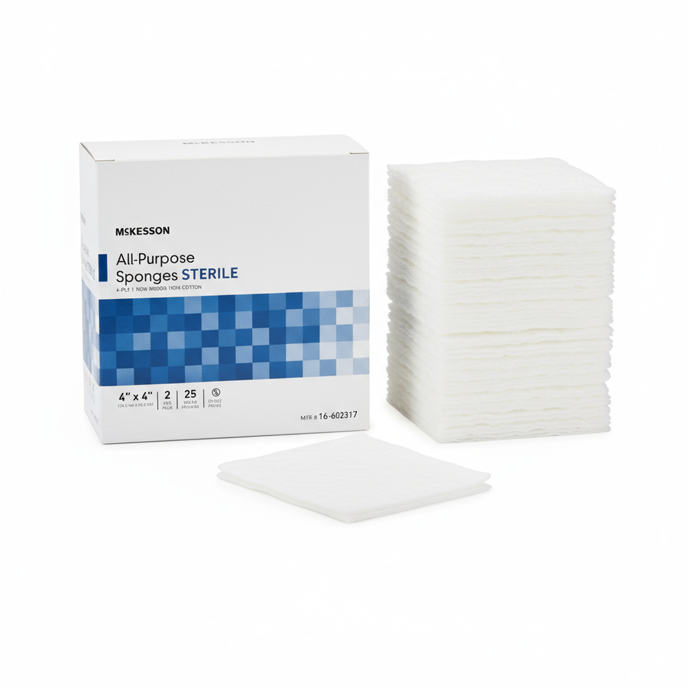 Side angle view of medical sponges