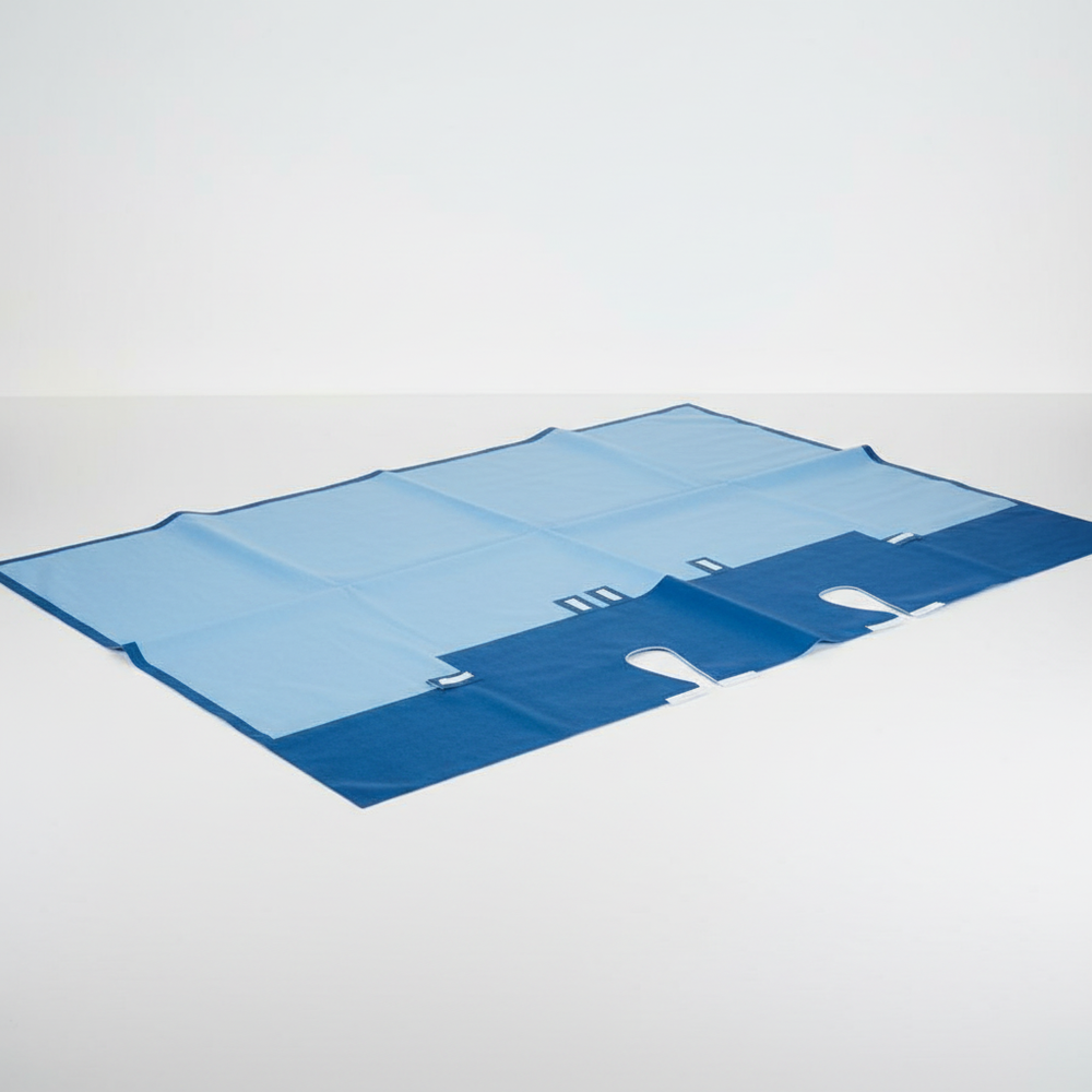 Side angle view of surgical drape