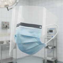 Side profile of mask with eye shield