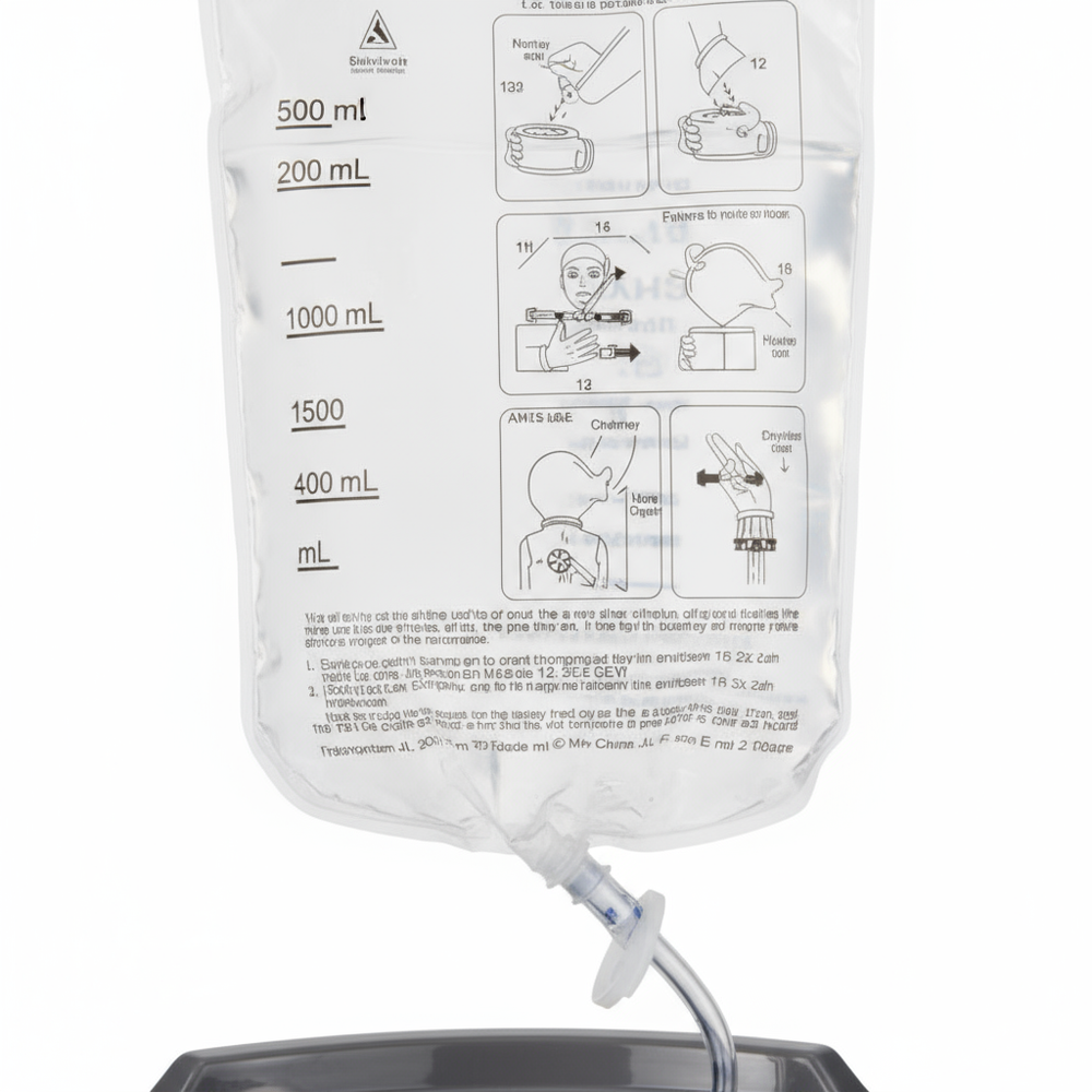 Solution bag graduations showing 500 mL increments