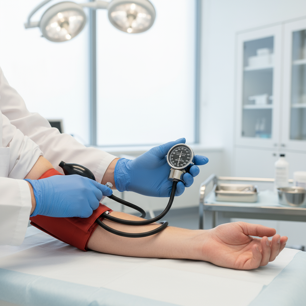 Sphygmomanometer in use