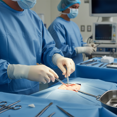 Surgeon wearing gloves in OR