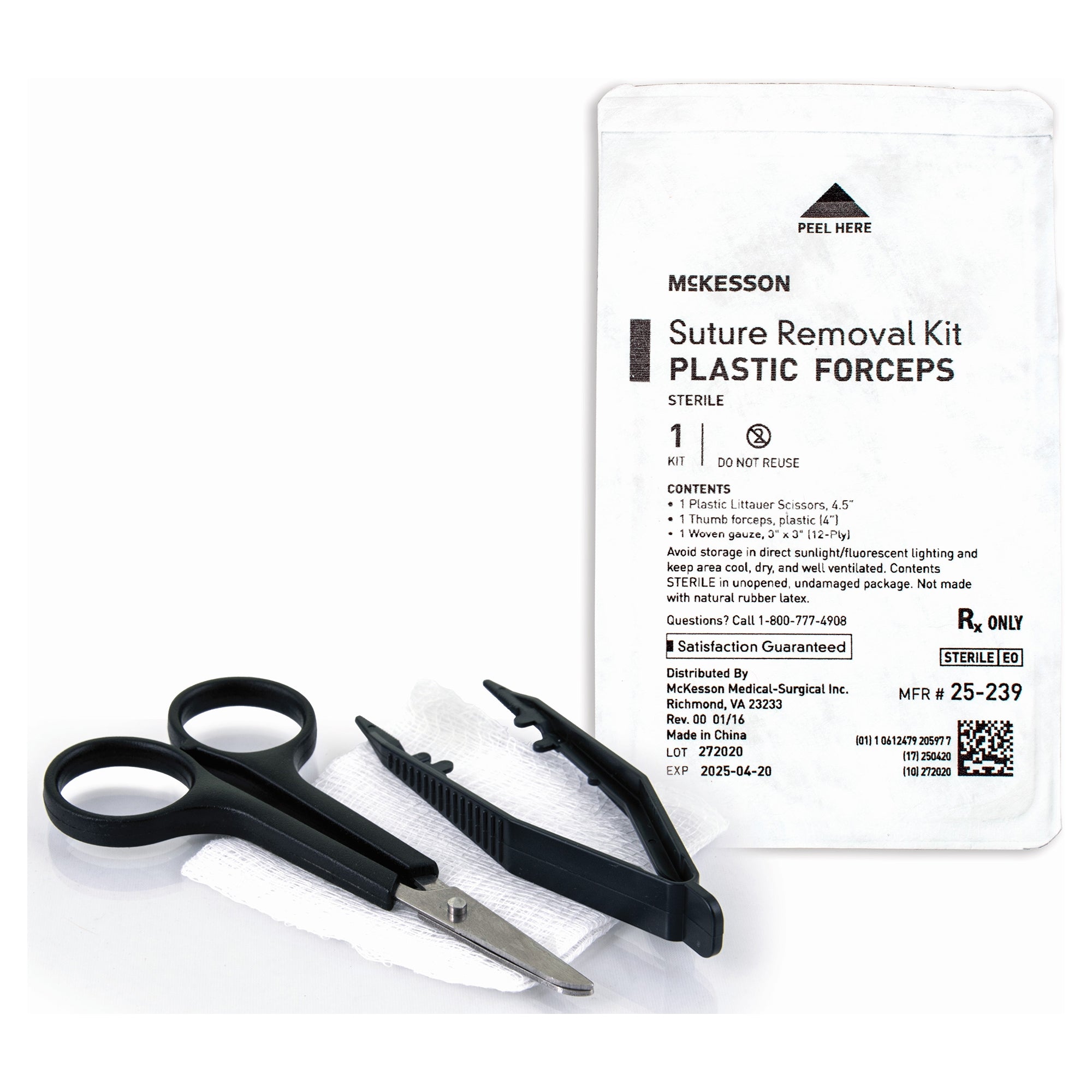 McKesson Sterile Suture Removal Kit - 3-Piece with Plastic Littauer Scissors & Forceps