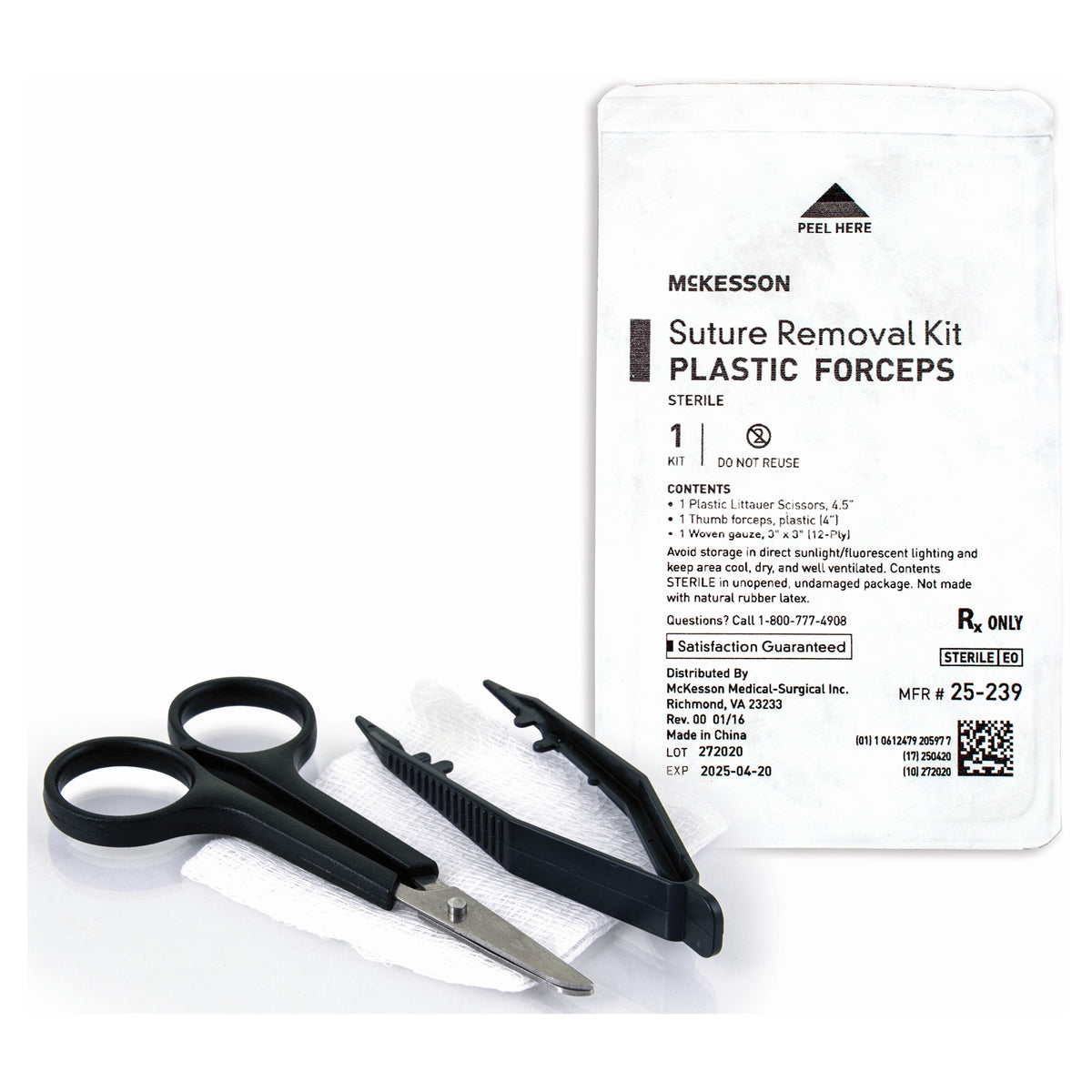 McKesson Sterile Suture Removal Kit - 3-Piece with Plastic Littauer Scissors & Forceps