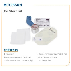 IV Start Kit with Prevantics Antiseptic Swab Pad - Sterile IV Insertion Tray with Tegaderm Dressing