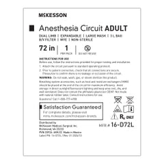 Anesthesia Breathing Circuit with Large Mask - Adult, 72 Inch Expandable Tube, 3L Bag