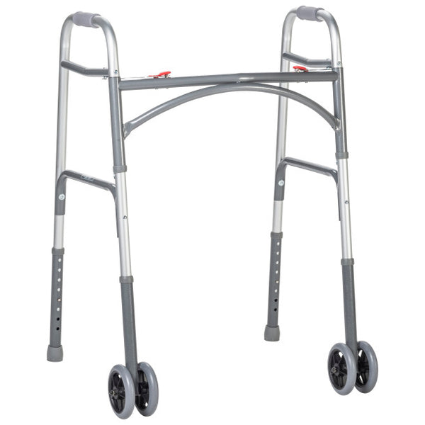 Bariatric Aluminum Two Button Folding Walker with Wheels