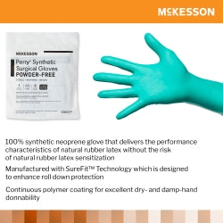 McKesson Perry Performance Plus Neoprene Powder-Free Sterile Surgical Gloves - Latex-Free, Dark Green