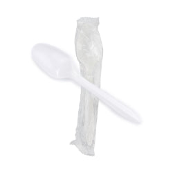 Disposable Plastic Spoons White 5.5 Inch - Individually Wrapped - Case of 1000