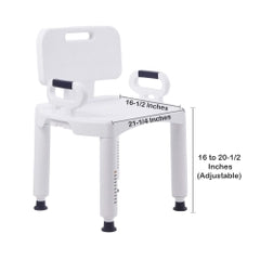 Bath Bench with Removable Arm Rails & Back - 350 lb Capacity, Adjustable Height, White Plastic