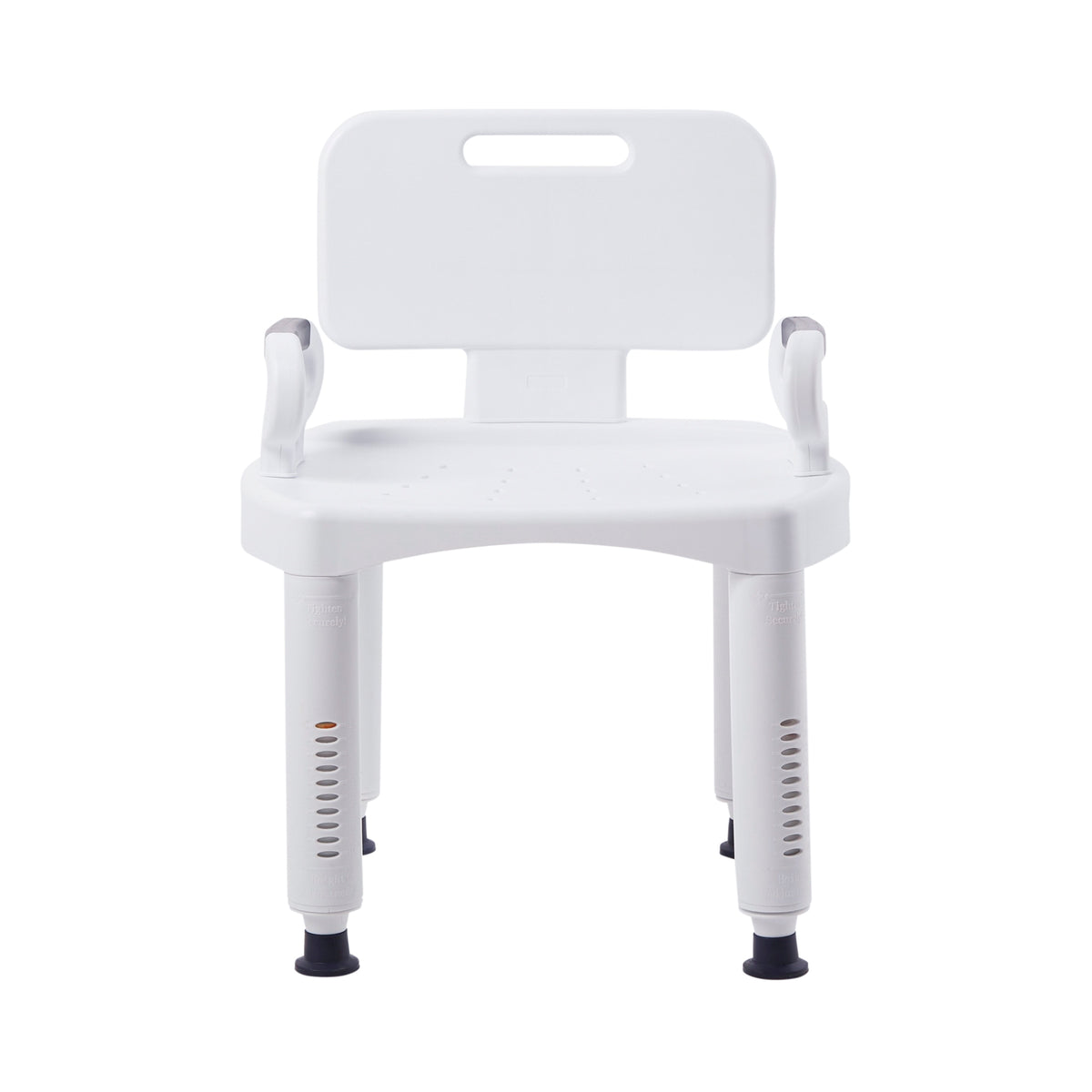 Bath Bench with Removable Arm Rails & Back - 350 lb Capacity, Adjustable Height, White Plastic