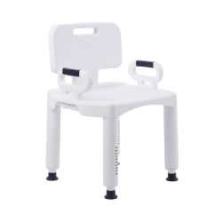 Bath Bench with Removable Arm Rails & Back - 350 lb Capacity, Adjustable Height, White Plastic