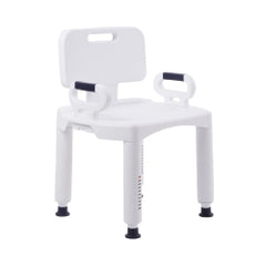 Bath Bench with Removable Arm Rails & Back - 350 lb Capacity, Adjustable Height, White Plastic