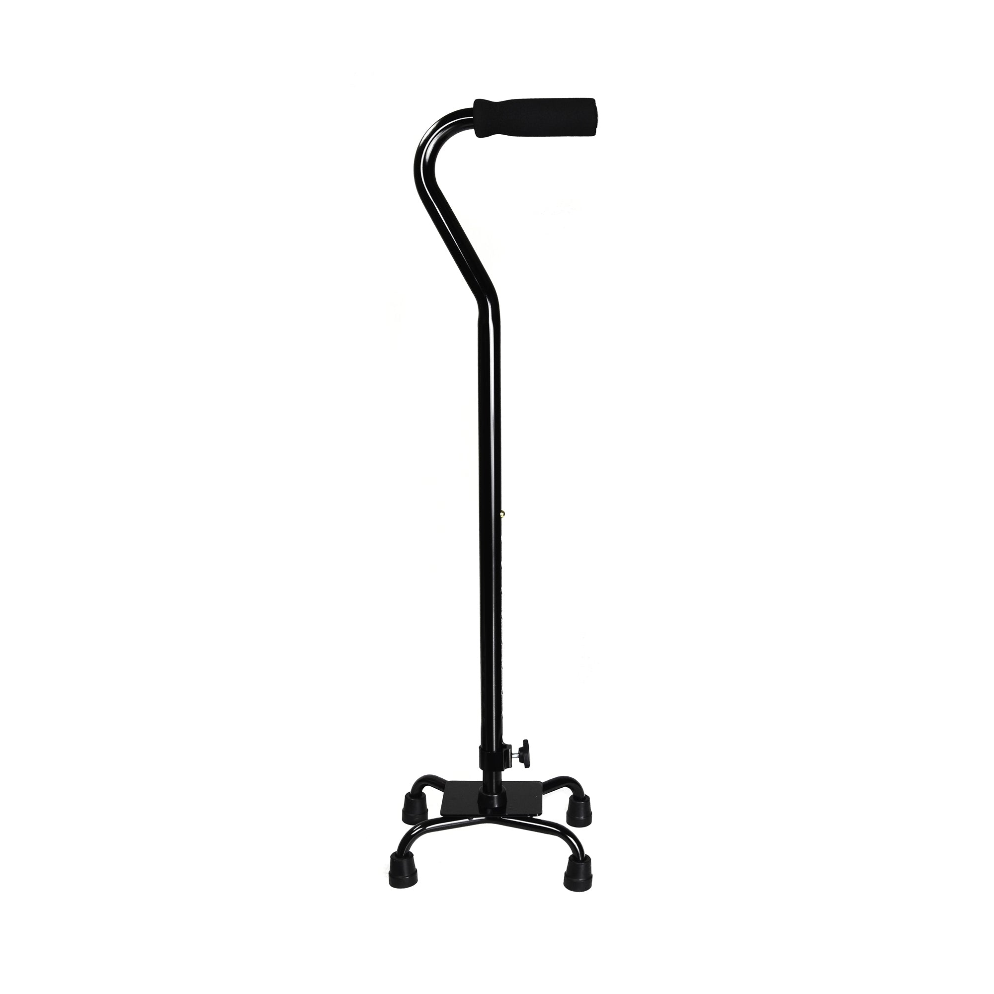 Steel Quad Cane with Vinyl Grip - Small Base, Offset Handle, Adjustable Height 30-39"