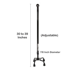 Steel Quad Cane with Vinyl Grip - Small Base, Offset Handle, Adjustable Height 30-39"
