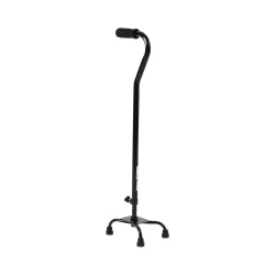 Steel Quad Cane with Vinyl Grip - Small Base, Offset Handle, Adjustable Height 30-39"