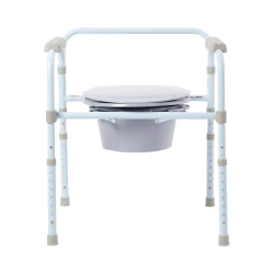Fixed Arm Folding Commode Chair - 3-in-1 Bedside Toilet Safety Frame - 350 lbs Capacity - Blue