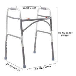 Bariatric Steel Frame Folding Walker - Heavy Duty 500 lbs Capacity - Adjustable Height 32-39 Inch