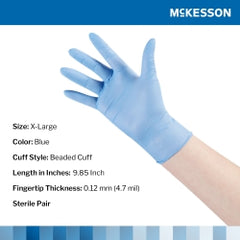 McKesson Confiderm STR Sterile Nitrile Exam Gloves - Powder-Free Textured Fingertips Beaded Cuff Latex-Free Ambidextrous