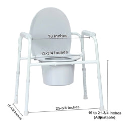 Steel Frame Commode Chair 350 lb Capacity - Adjustable Height, Gray, Tool-Free Assembly - Case of 4