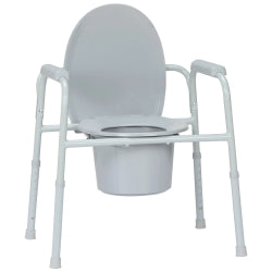 Steel Frame Commode Chair 350 lb Capacity - Adjustable Height, Gray, Tool-Free Assembly - Case of 4