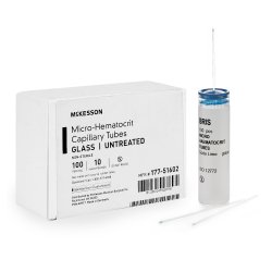 McKesson Micro-Hematocrit Capillary Blood Collection Tubes - 75µL, Plain Glass, Blue Coded (177-51602)